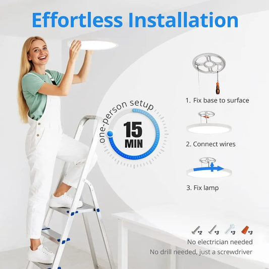 6-Pack 12 Inch LED Ceiling Lights, 2640LM 24W Dimmable & 5CCT Adjustable, Ultra Slim for Low Ceilings, Bedroom, Hallway, Basemen