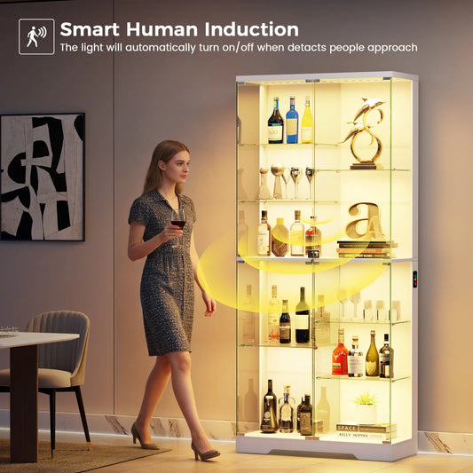71” Display Cabinet with Glass Doors, Large Tall Display Case with 10-Tier Shelf