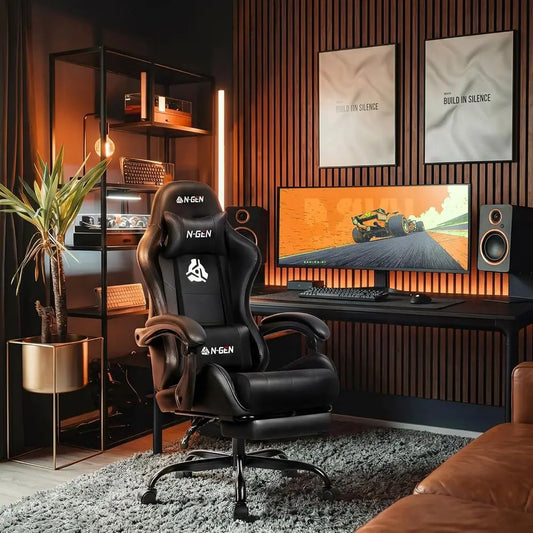Ergonomic High-Back Gaming Chair with Lumbar Support, Adjustable Height, PU Leather Recliner for Comfortable Office and Gaming (