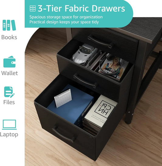 47 Inch Reversible Home Office Desk with File Drawers Cabinet for Small Space, Gaming Study Writing Table