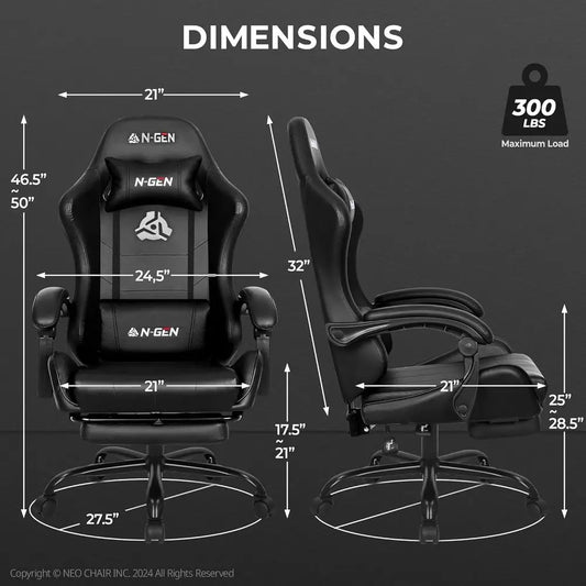 Ergonomic High-Back Gaming Chair with Lumbar Support, Adjustable Height, PU Leather Recliner for Comfortable Office and Gaming (